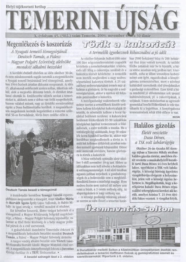 Temerini Újság, 10. évf. 2004. november 4. 45. sz.