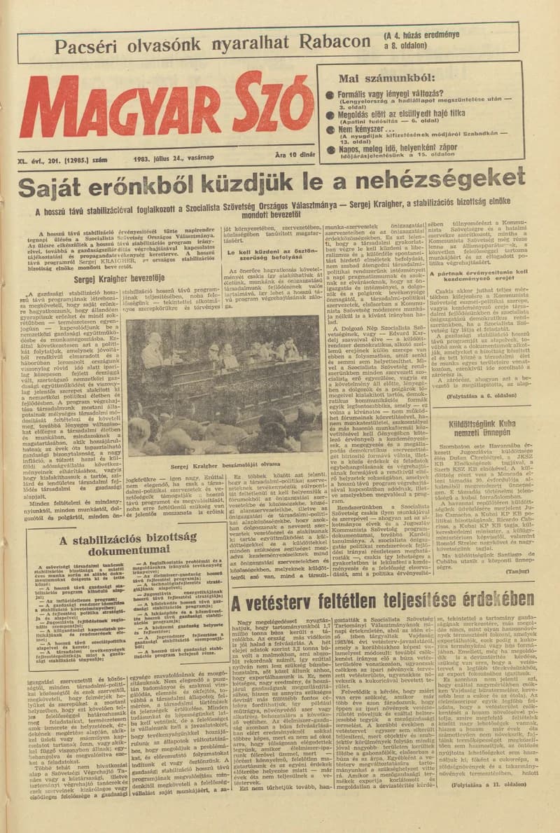 Magyar Szó, 40. évf. 1983. július 24. 201. sz. 1–20. oldal