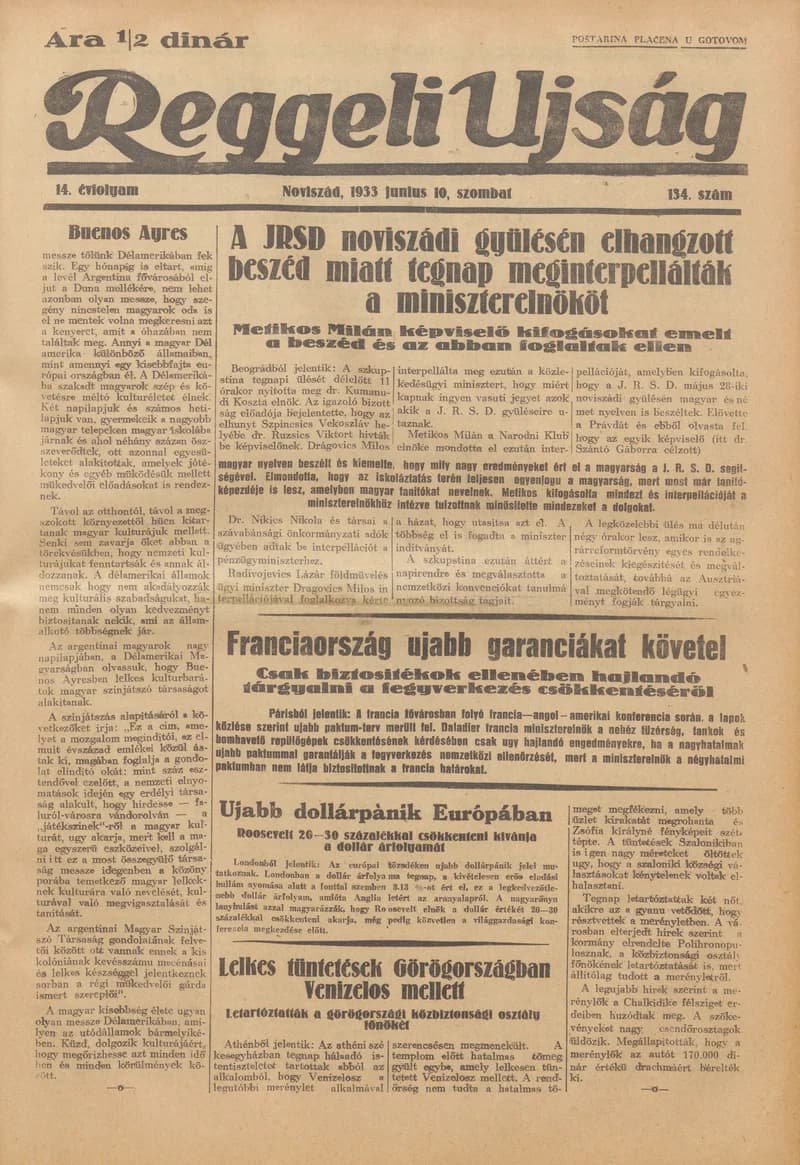 Reggeli Újság, 14. évf. 1933. június 10. 134. sz.
