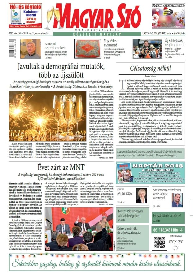 Magyar Szó, 74. évf. 2017. december 30. – 2018. január 2. 304. sz. 1–40. oldal