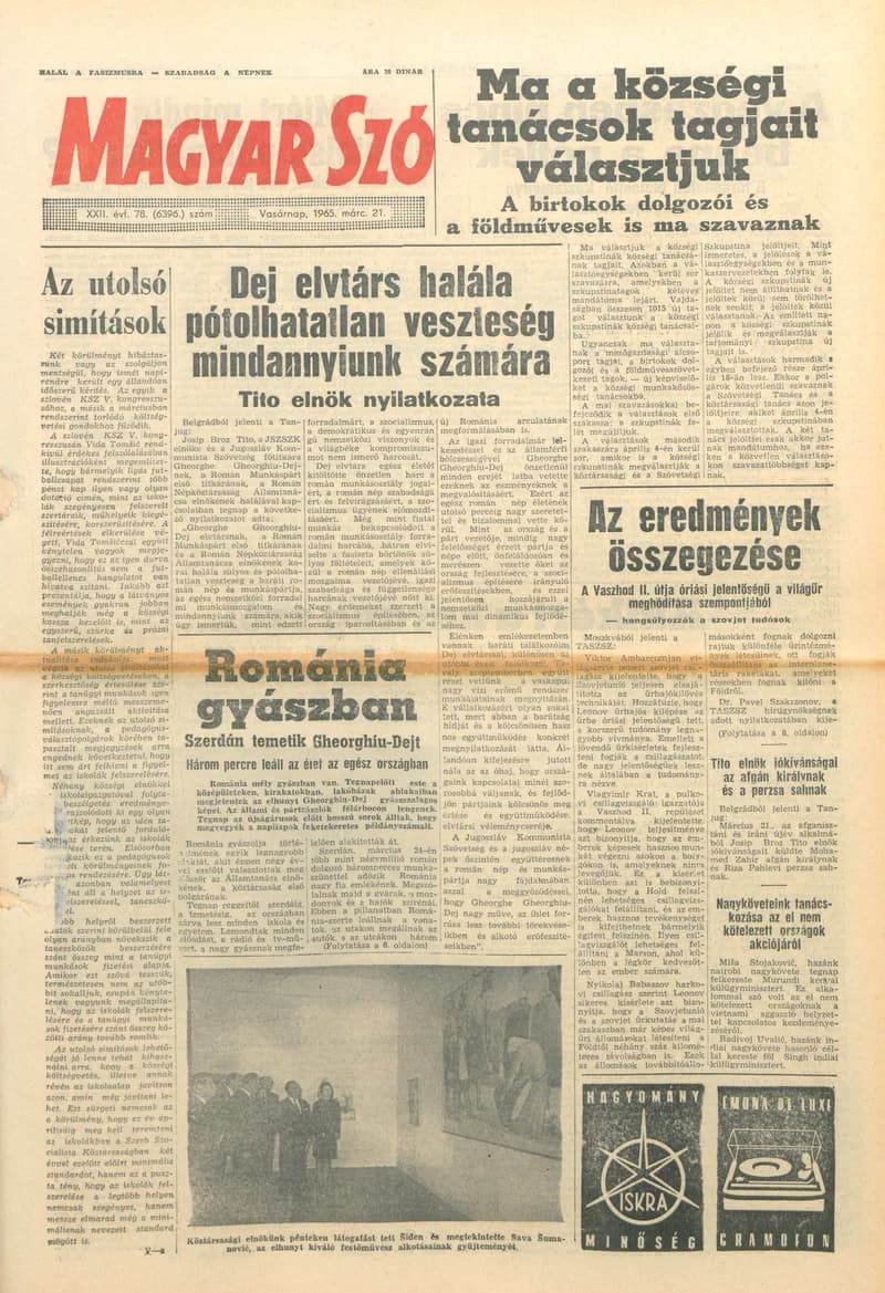 Magyar Szó, 22. évf. 1965. március 21. 78. sz. 1–24. oldal