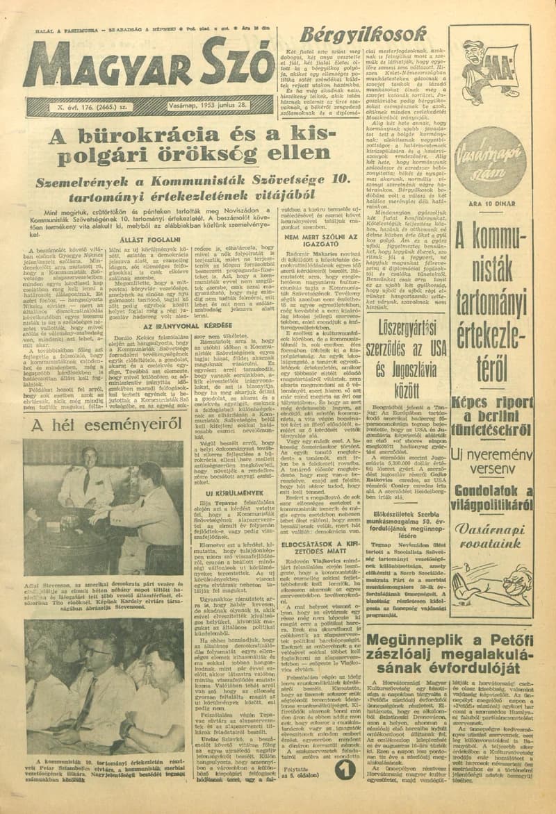 Magyar Szó, 10. évf. 1953. június 28. 176. sz. 1–14. oldal