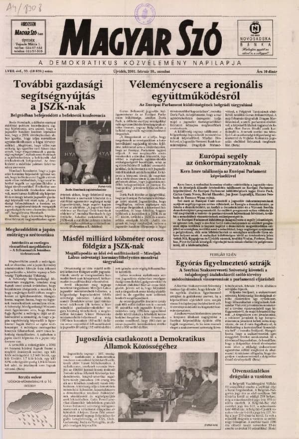Magyar Szó, 58. évf. 2001. február 10. 33. sz. 1–16. oldal
