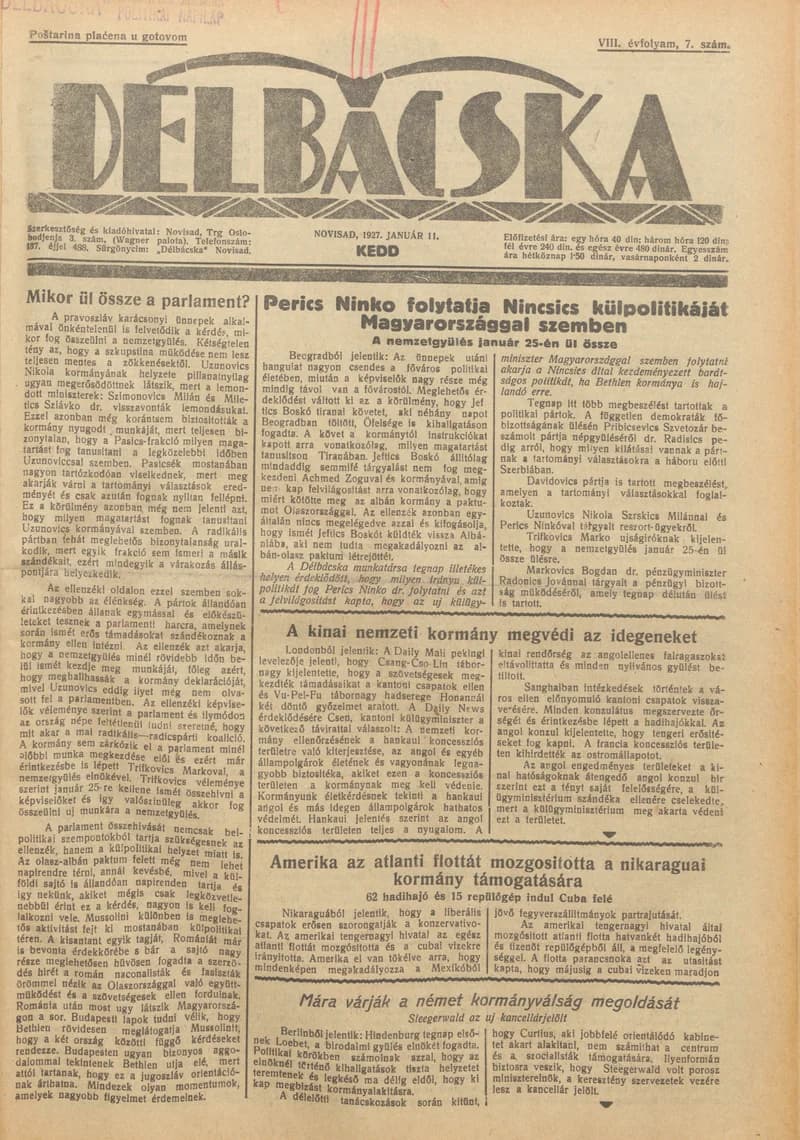 Délbácska, 8. évf. 1927. január 11. 7. sz.