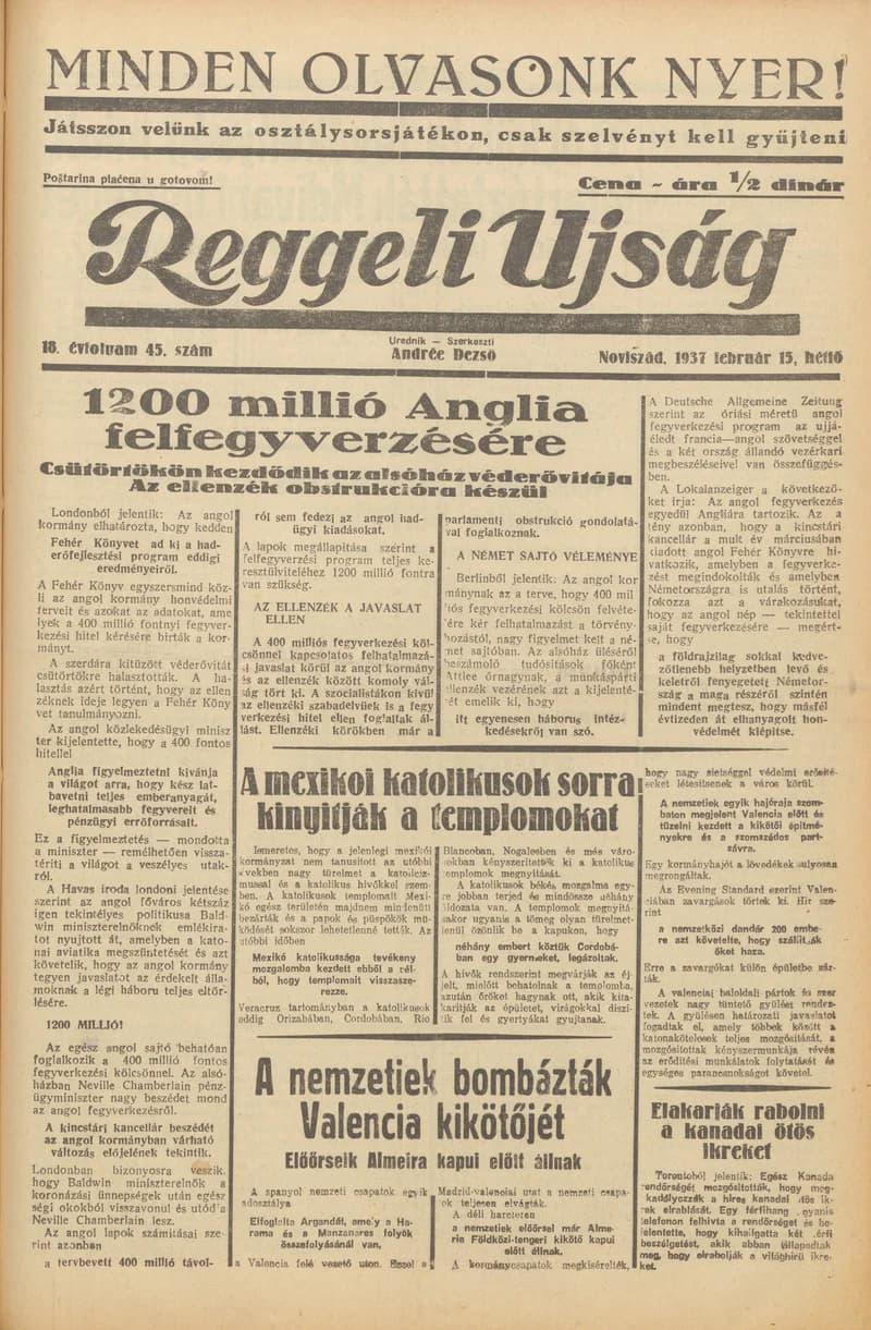Reggeli Újság, 18. évf. 1937. február 15. 45. sz.