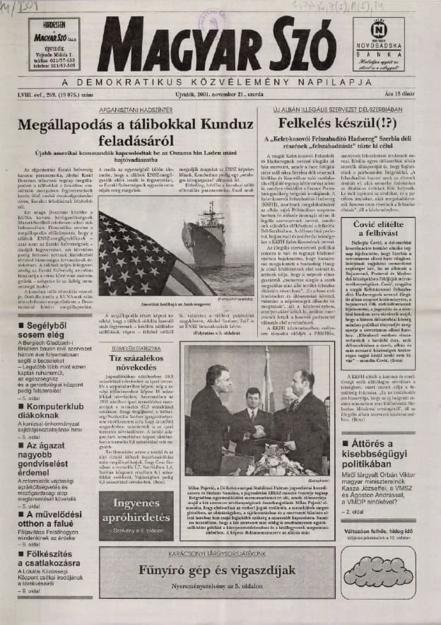 Magyar Szó, 58. évf. 2001. november 21. 269. sz. 1–16. oldal