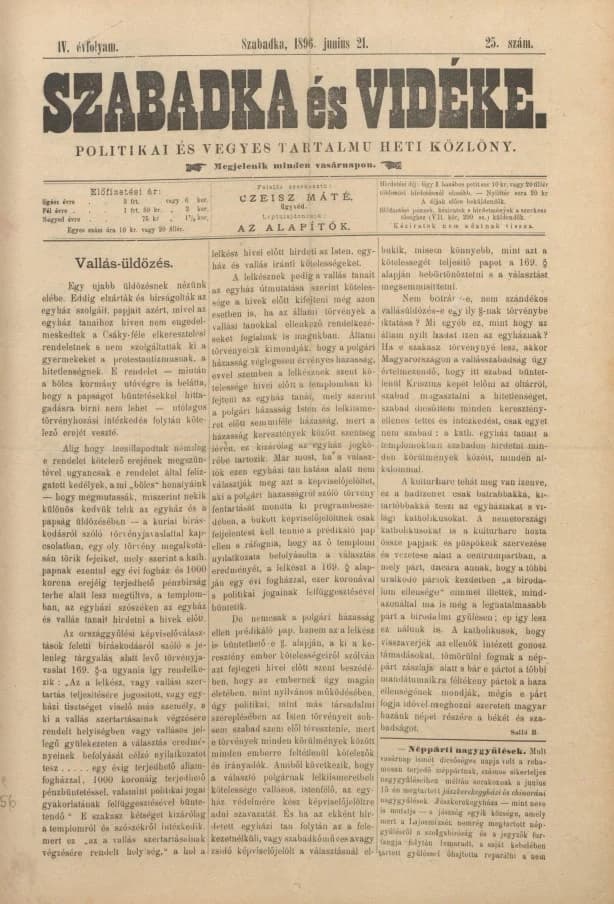 Szabadka és vidéke II, 4. évf. 1896. június 21. 25. sz.