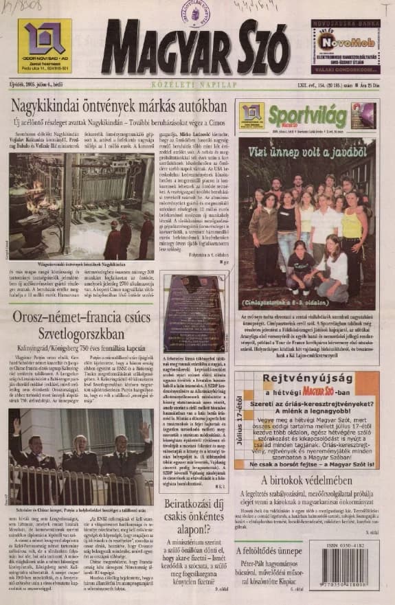 Magyar Szó, 62. évf. 2005. július 4. 154. sz. 1–12. oldal