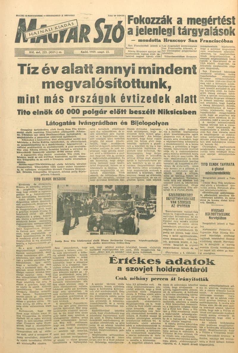 Magyar Szó, 16. évf. 1959. szeptember 22. 223. sz. 1–20. oldal