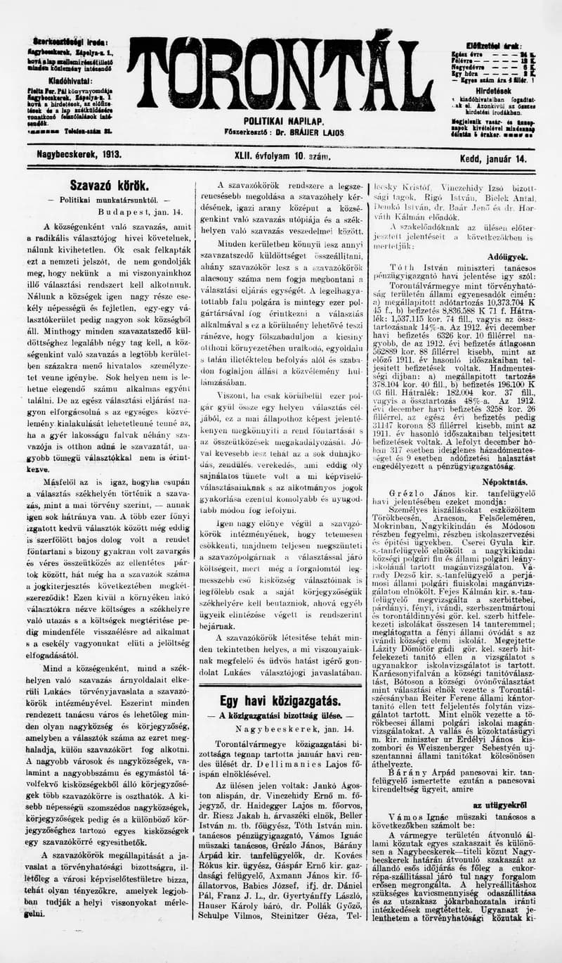 Torontál, 42. évf. 1913. január 14. 10. sz.