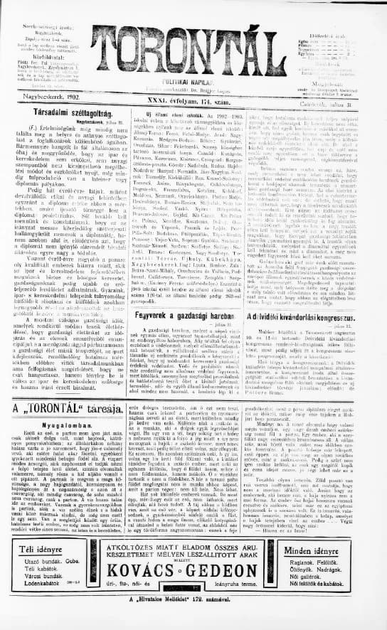 Torontál, 31. évf. 1902. július 31. 174. sz.