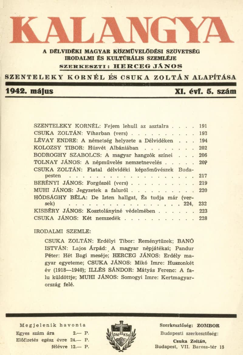 Kalangya, 11. évf. 1942. május. 5. sz. 191–238. oldal
