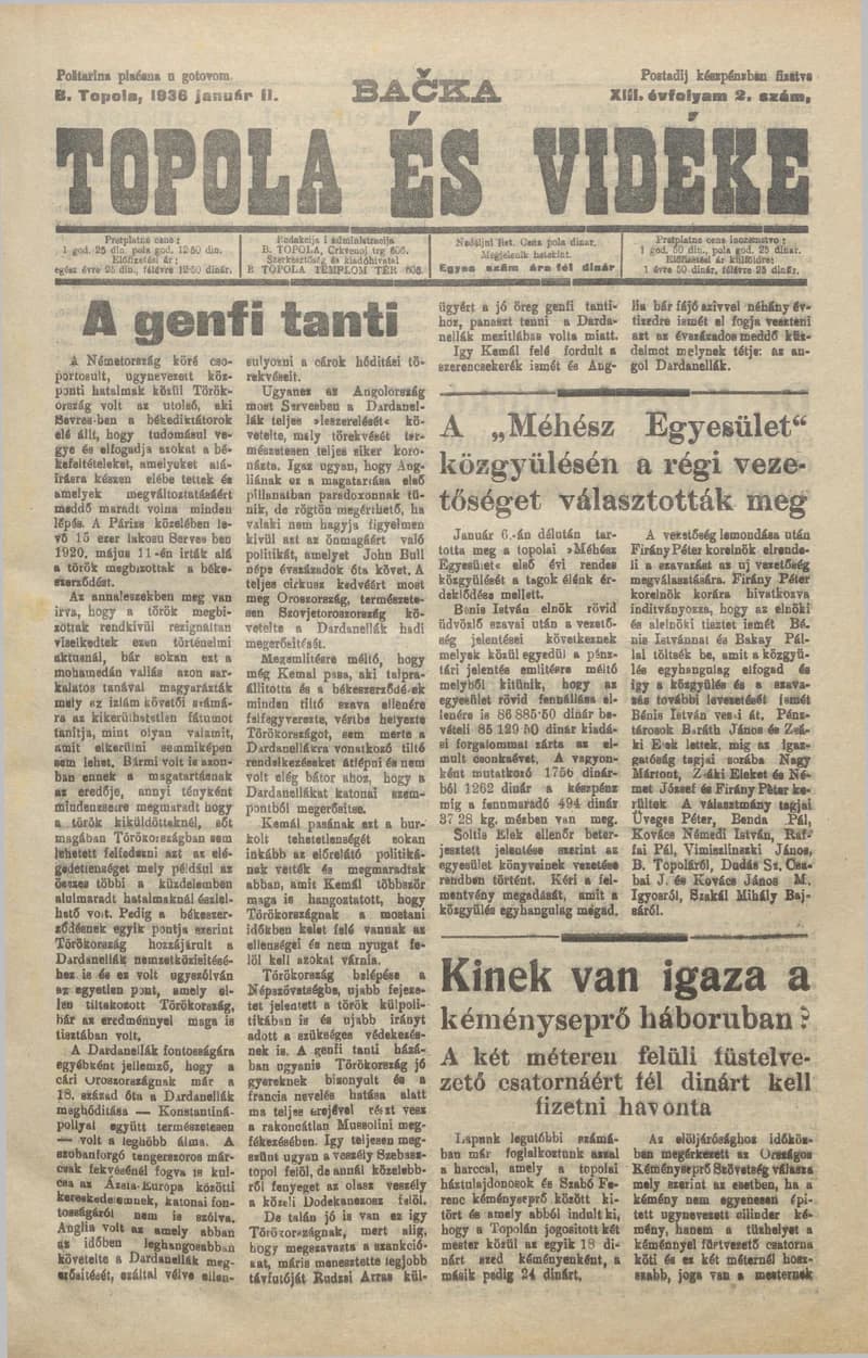 Bačka Topola és Vidéke, 13. évf. 1936. január 11. 2. sz.