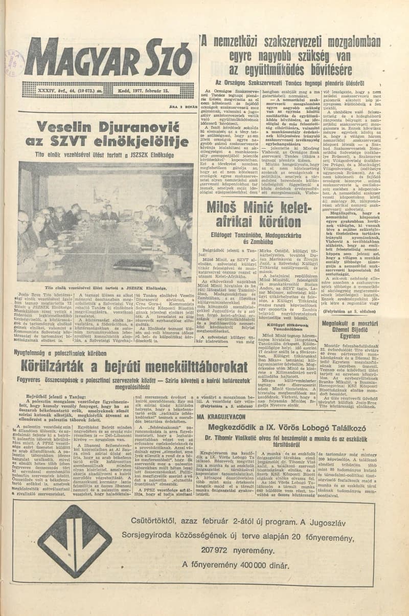 Magyar Szó, 34. évf. 1977. február 15. 44. sz.