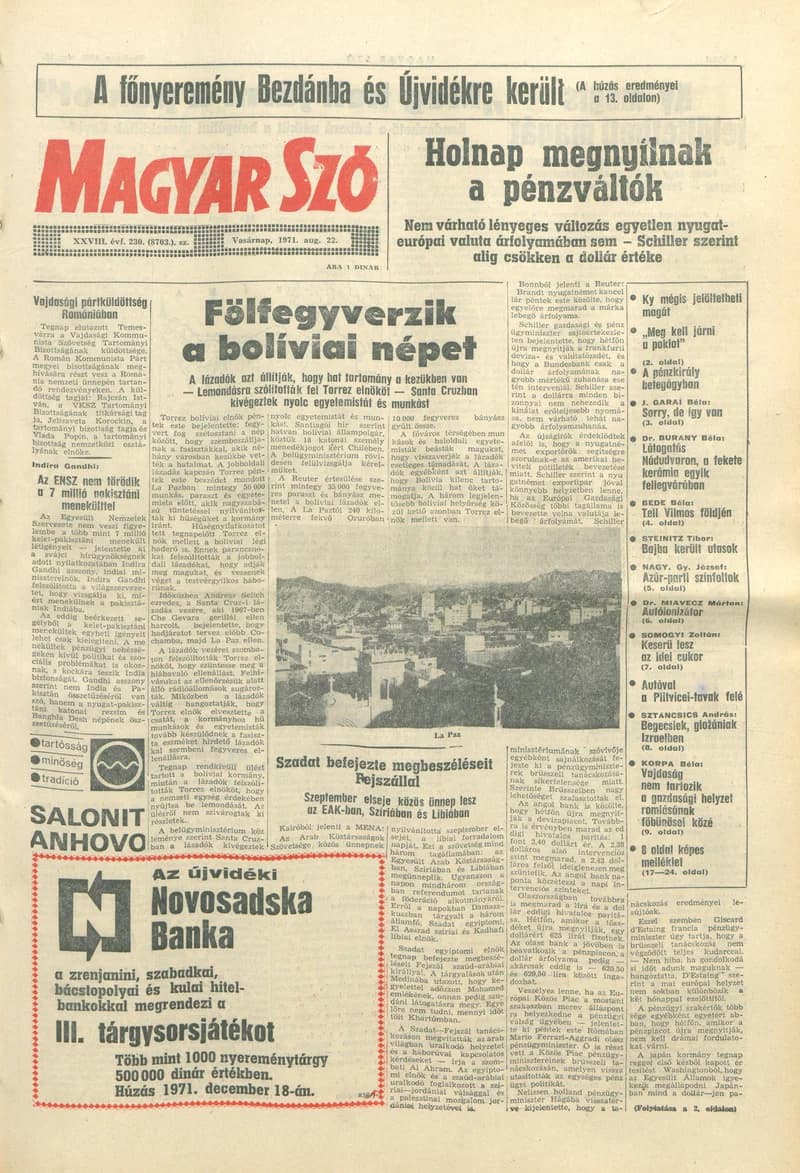Magyar Szó, 28. évf. 1971. augusztus 22. 230. sz. 1–32. oldal