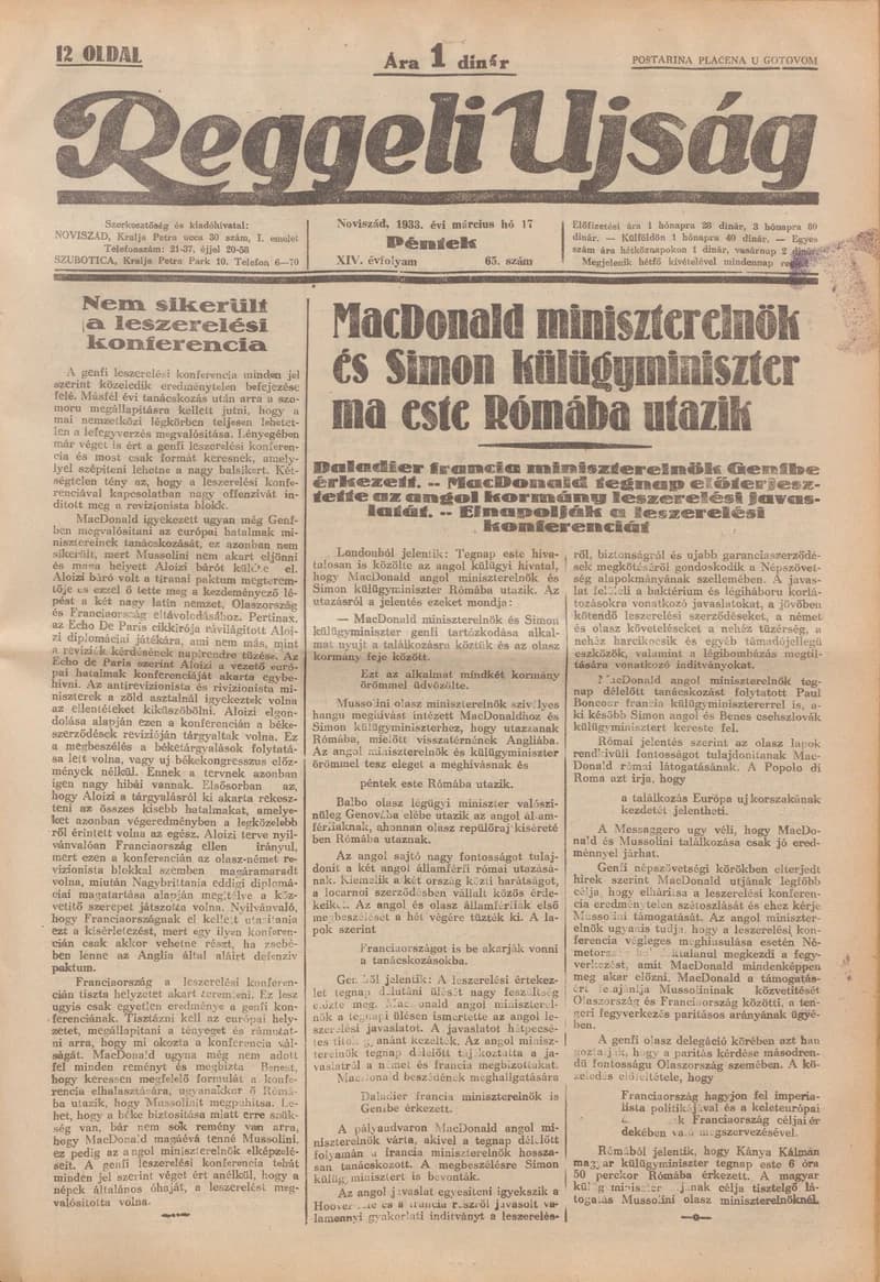 Reggeli Újság, 14. évf. 1933. március 17. 65. sz.