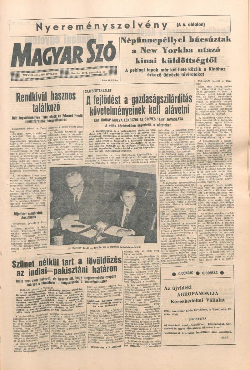 Magyar Szó, 28. évf. 1971. november 10. 310. sz. 1–16. oldal