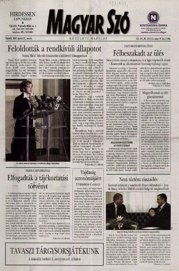 Magyar Szó, 60. évf. 2003. április 23. 96. sz. 1–16. oldal