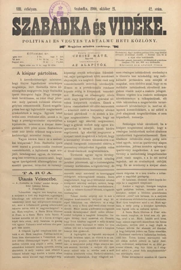 Szabadka és vidéke II, 8. évf. 1900. október 21. 42. sz.