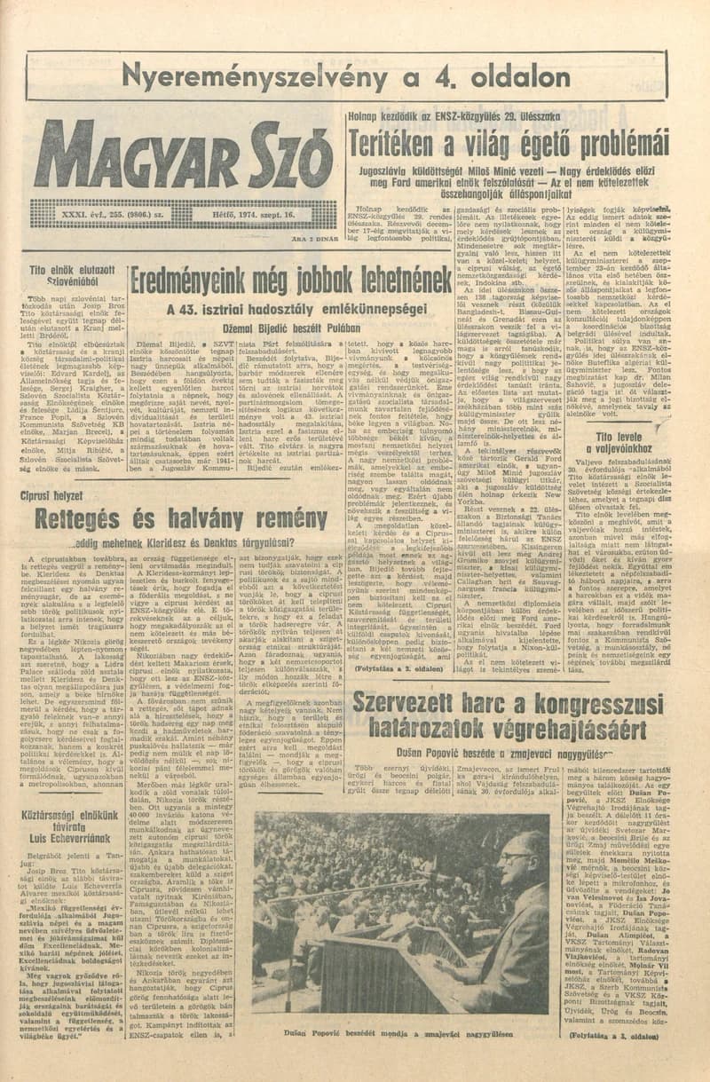 Magyar Szó, 31. évf. 1974. szeptember 16. 255. sz. 1–6. oldal