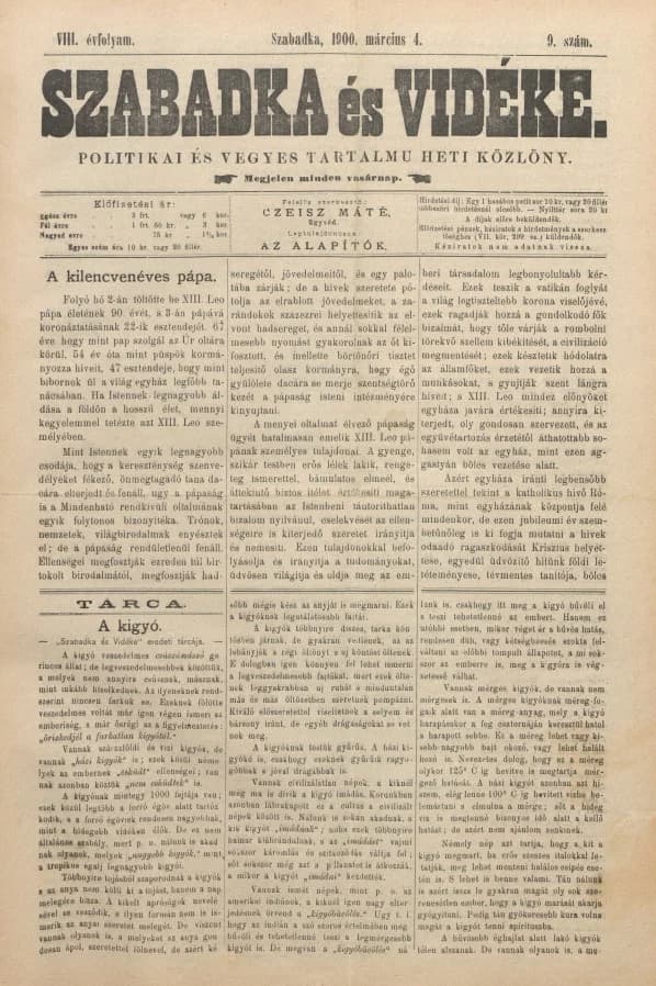 Szabadka és vidéke II, 8. évf. 1900. március 4. 9. sz.