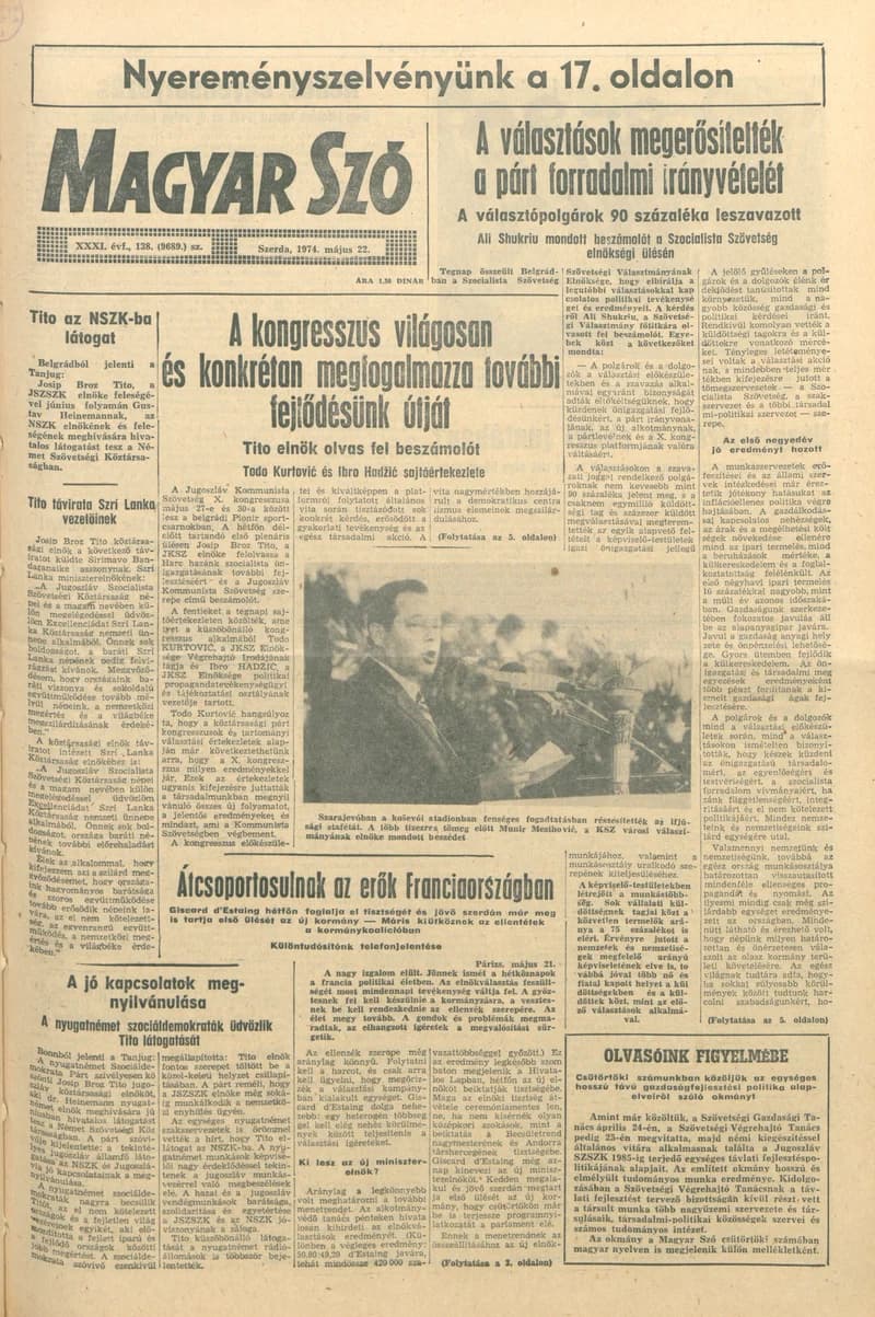Magyar Szó, 31. évf. 1974. május 22. 138. sz. 1–20. oldal