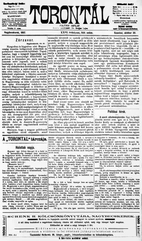 Torontál, 26. évf. 1897. október 30. 249. sz.