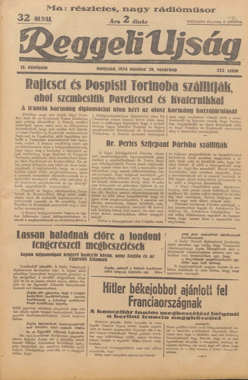 Reggeli Újság, 15. évf. 1934. október 28. 253. sz.