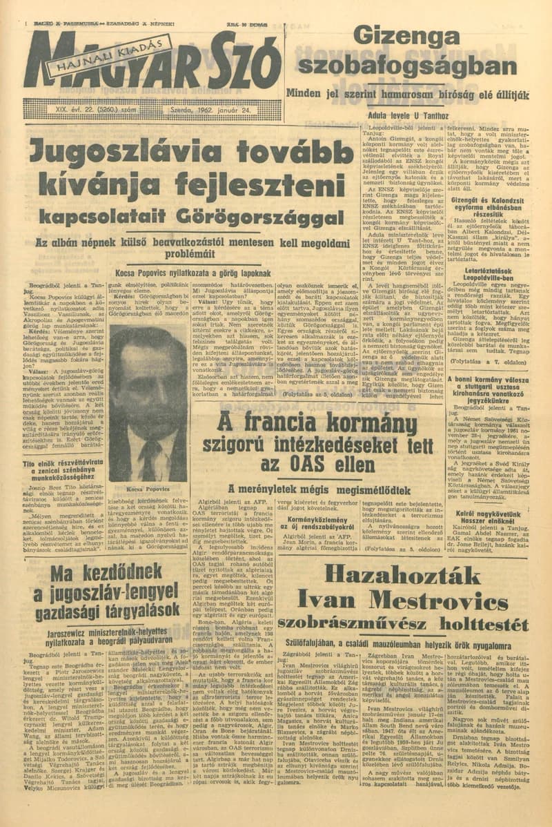 Magyar Szó, 19. évf. 1962. január 24. 22. sz. 1–14. oldal