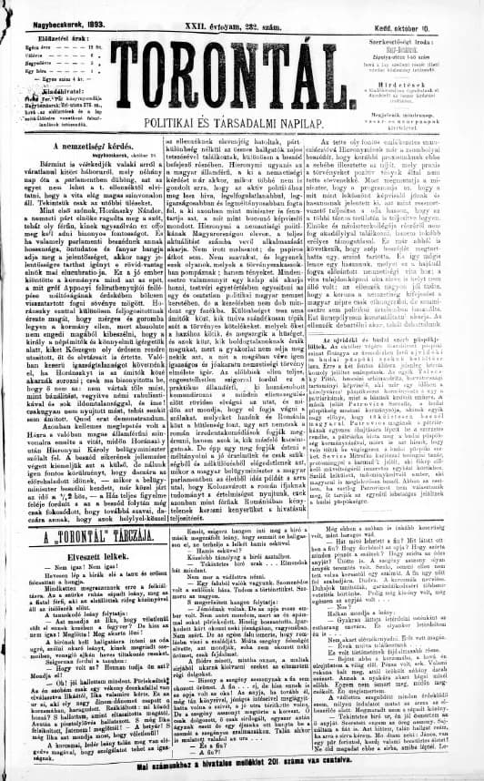 Torontál, 22. évf. 1893. október 10. 232. sz.