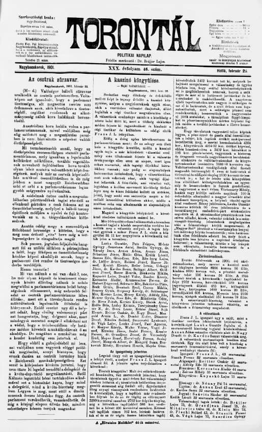Torontál, 30. évf. 1901. február 25. 46. sz.