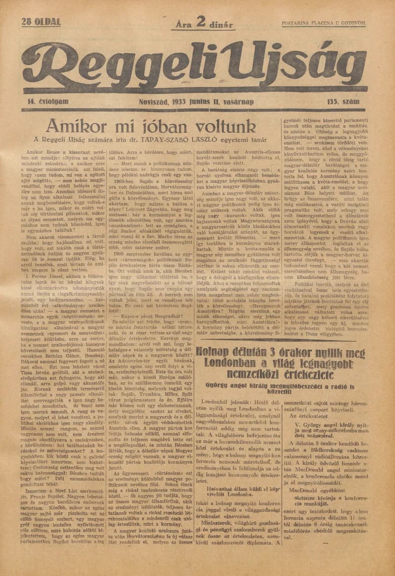 Reggeli Újság, 14. évf. 1933. június 11. 135. sz.
