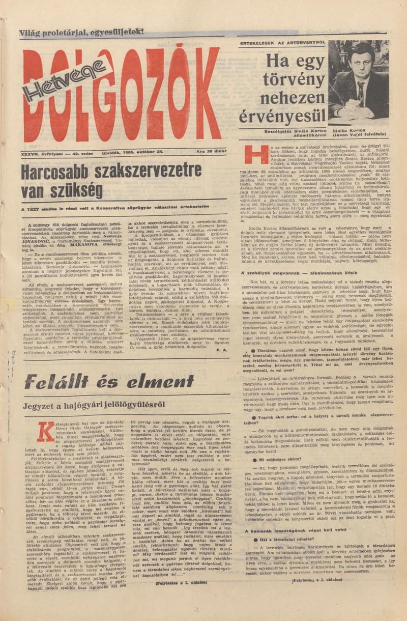 Dolgozók, 39. évf. 1985. október 24. 42. sz.