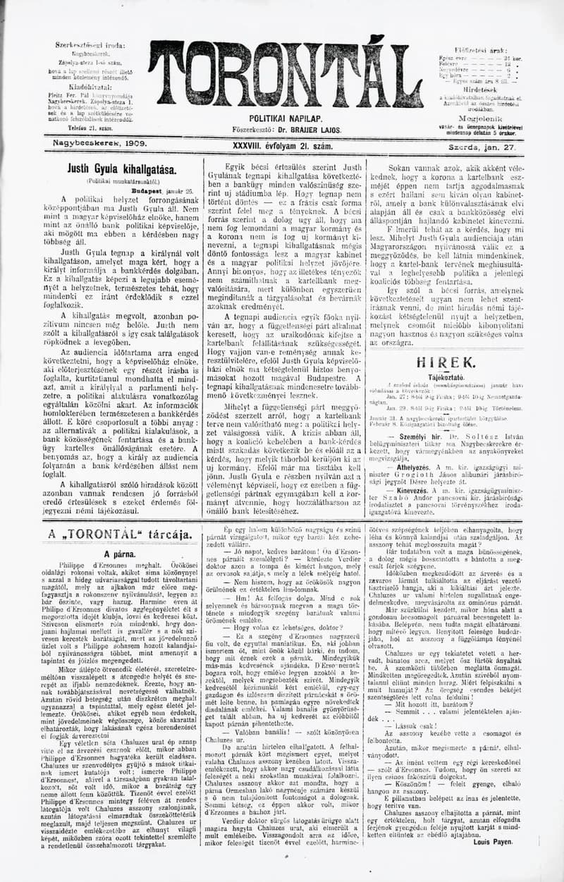 Torontál, 38. évf. 1909. január 27. 21. sz.