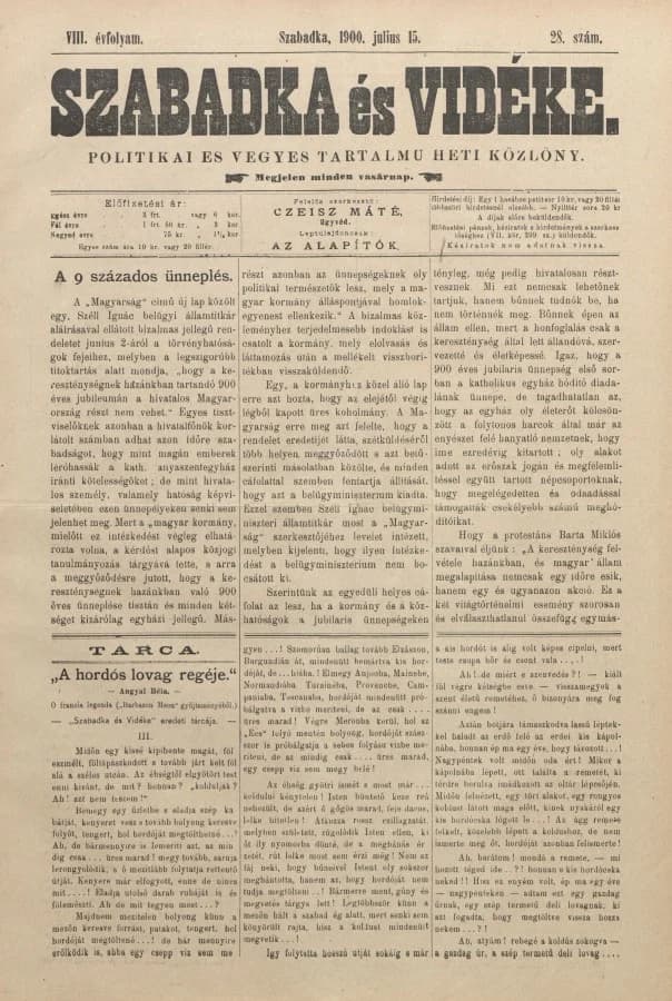 Szabadka és vidéke II, 8. évf. 1890. július 15. 28. sz.