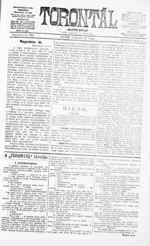 Torontál, 33. évf. 1904. február 4. 27. sz.
