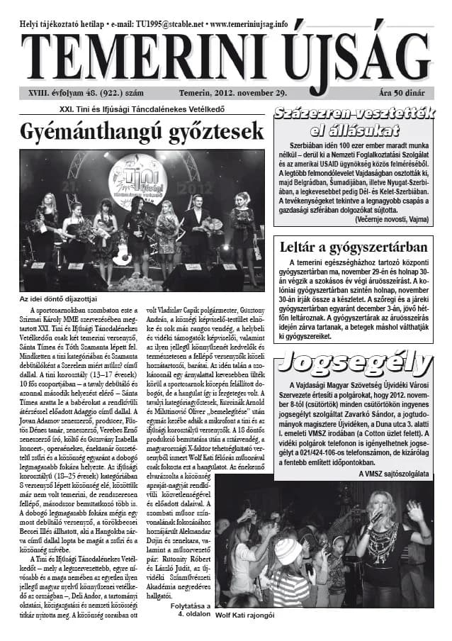 Temerini Újság, 18. évf. 2012. november 29. 48. sz.