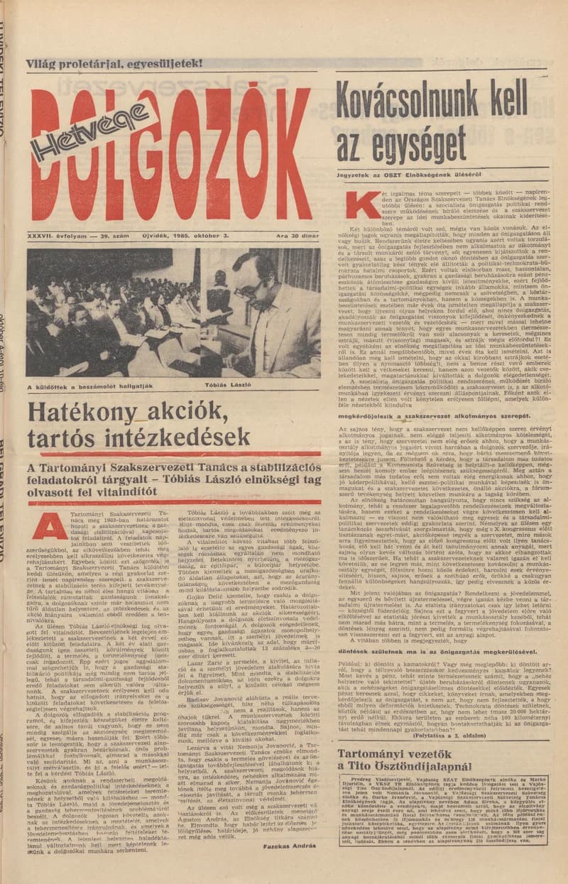 Dolgozók, 39. évf. 1985. október 3. 39. sz.