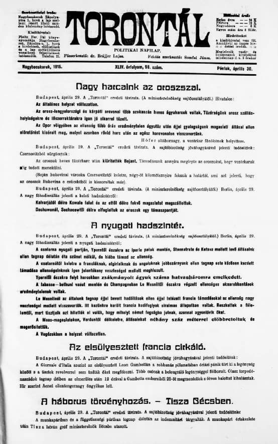 Torontál, 44. évf. 1915. április 30. 98. sz.