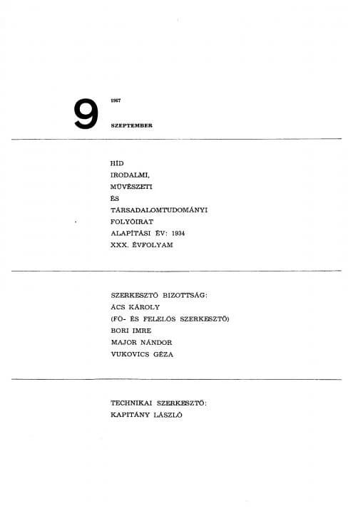 Híd, 31. évf. 1967. szeptember. 9. sz. 799–920. oldal