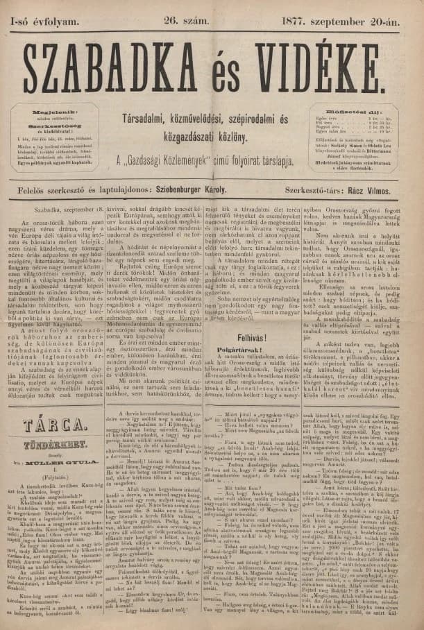 Szabadka és vidéke, 1. évf. 1877. szeptember 20. 26. sz.
