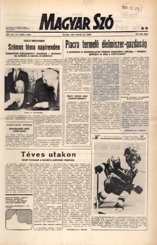 Magyar Szó, 45. évf. 1988. február 22. 51. sz. 1–20. oldal