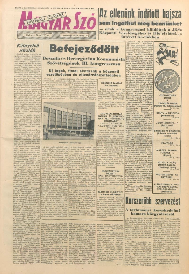 Magyar Szó, 16. évf. 1959. március 29. 74. sz. 1–22. oldal