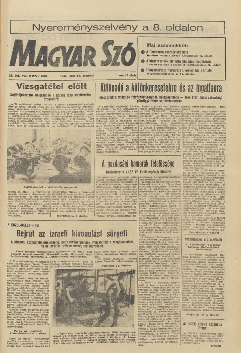 Magyar Szó, 40. évf. 1983. július 16. 193. sz. 1–20. oldal