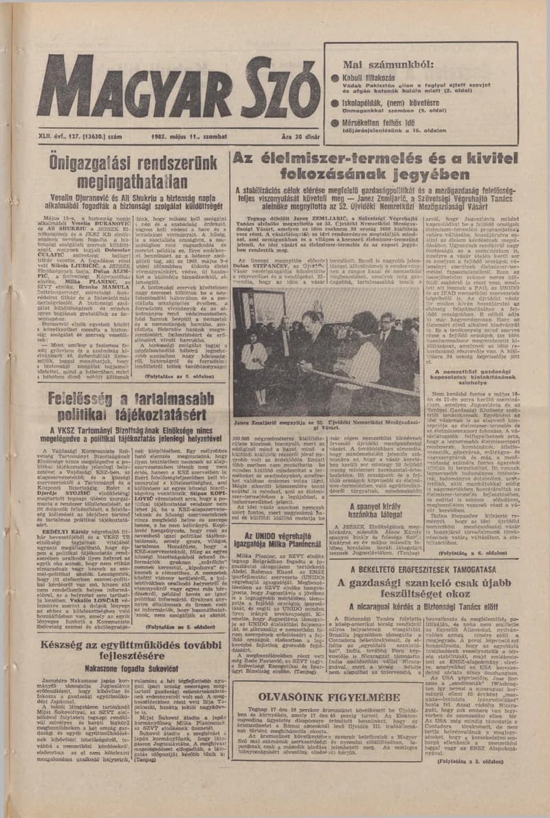 Magyar Szó, 42. évf. 1985. május 11. 127. sz. 1–32. oldal