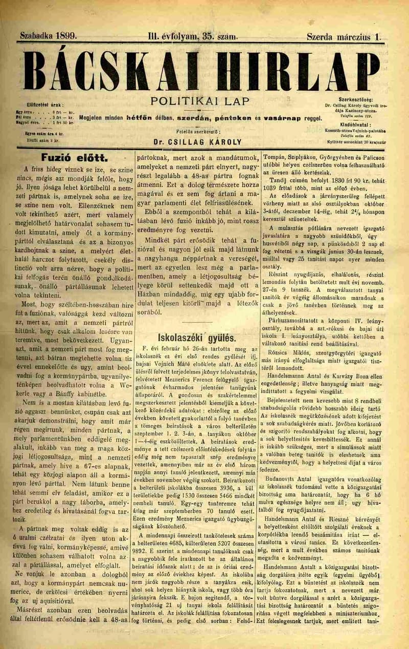 Bácskai Hirlap, 3. évf. 1899. március 1. 35. sz.