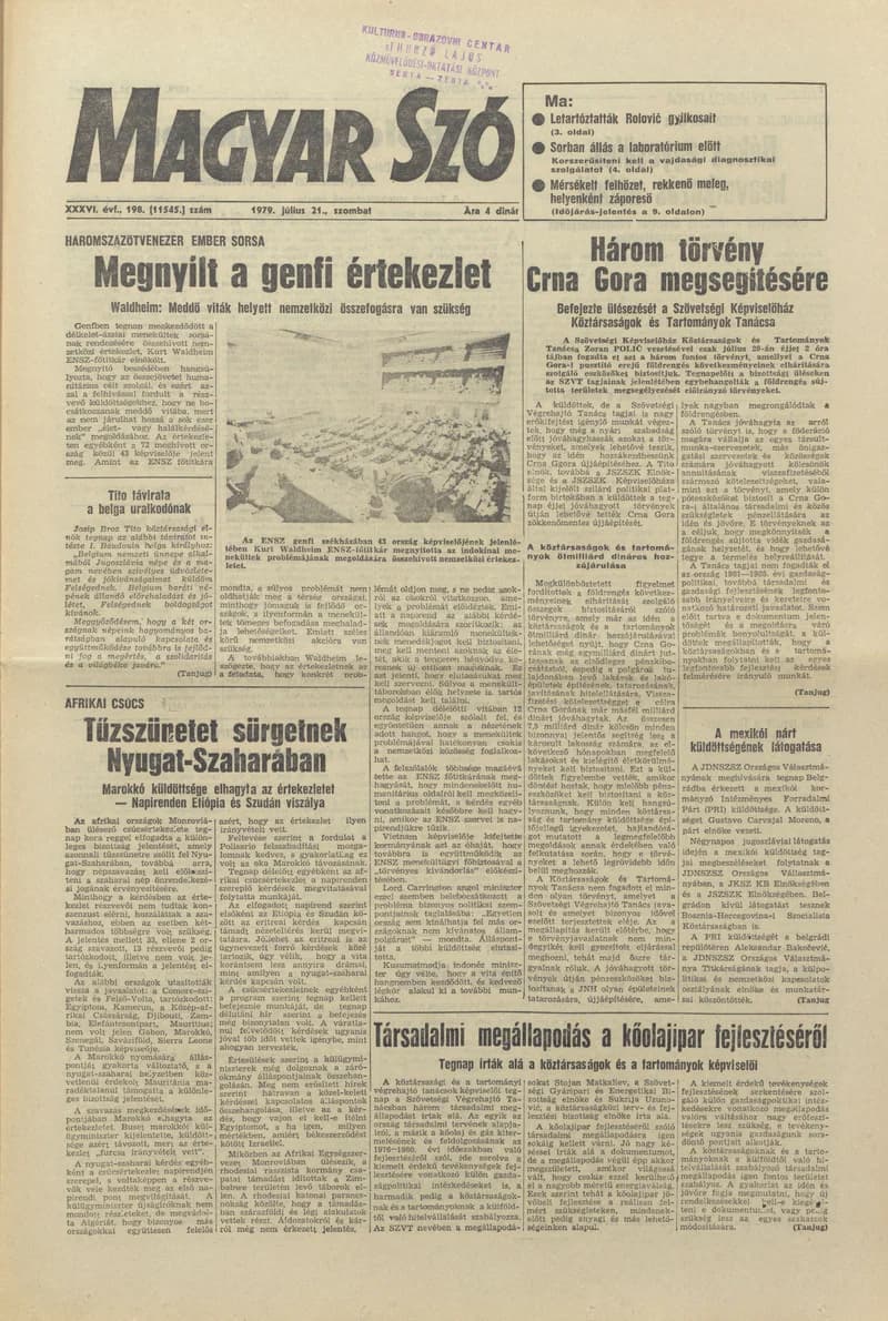 Magyar Szó, 36. évf. 1979. július 21. 198. sz. 1–16. oldal