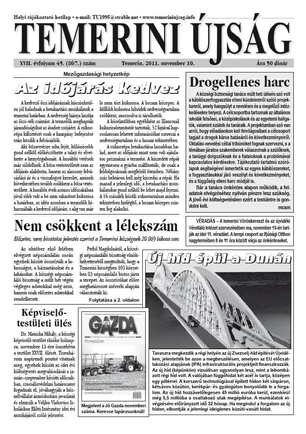 Temerini Újság, 17. évf. 2011. november 10. 45. sz.
