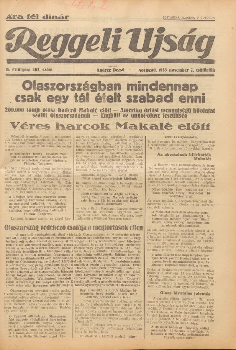 Reggeli Újság, 16. évf. 1935. november 7. 262. sz.