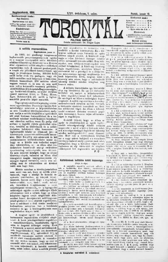 Torontál, 25. évf. 1896. január 10. 7. sz.